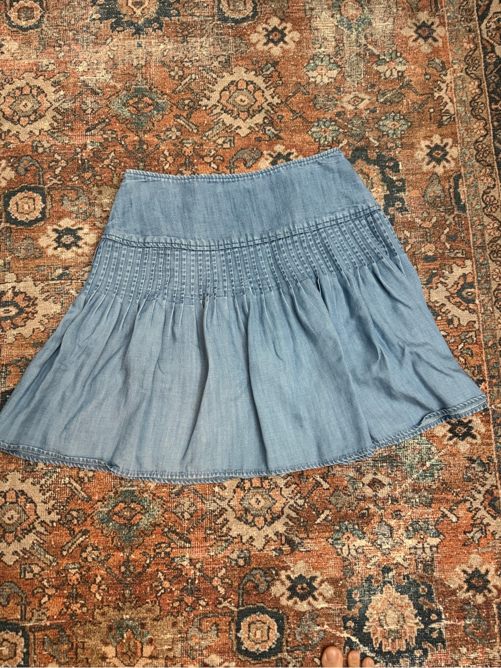 LOFT Light Blue Ruffle Drop Waist Denim Style Skirt
